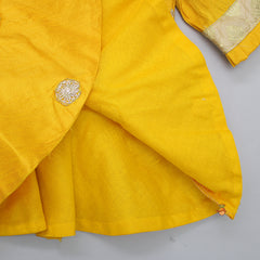Pre Order: Beautiful Zari Floral Work And Puff Sleeves Peplum Top With Banarasi Brocade Embroidered Lehenga