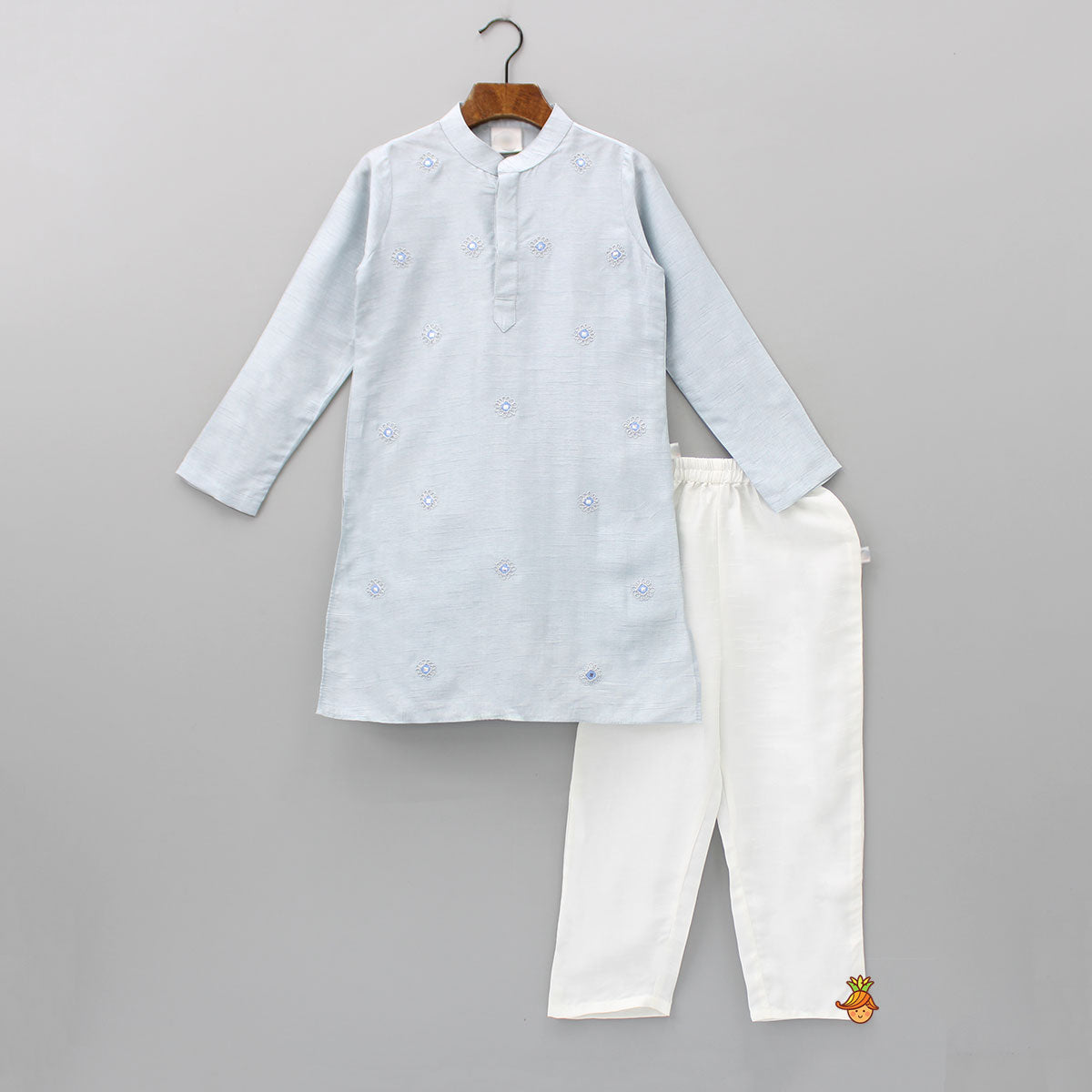 Pre Order: Organic Faux Mirror Work And Thread Embroidered Kurta With Pyjama