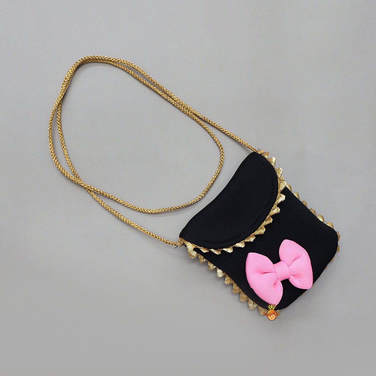 Flower Embellished Black Dress With Sling Bag