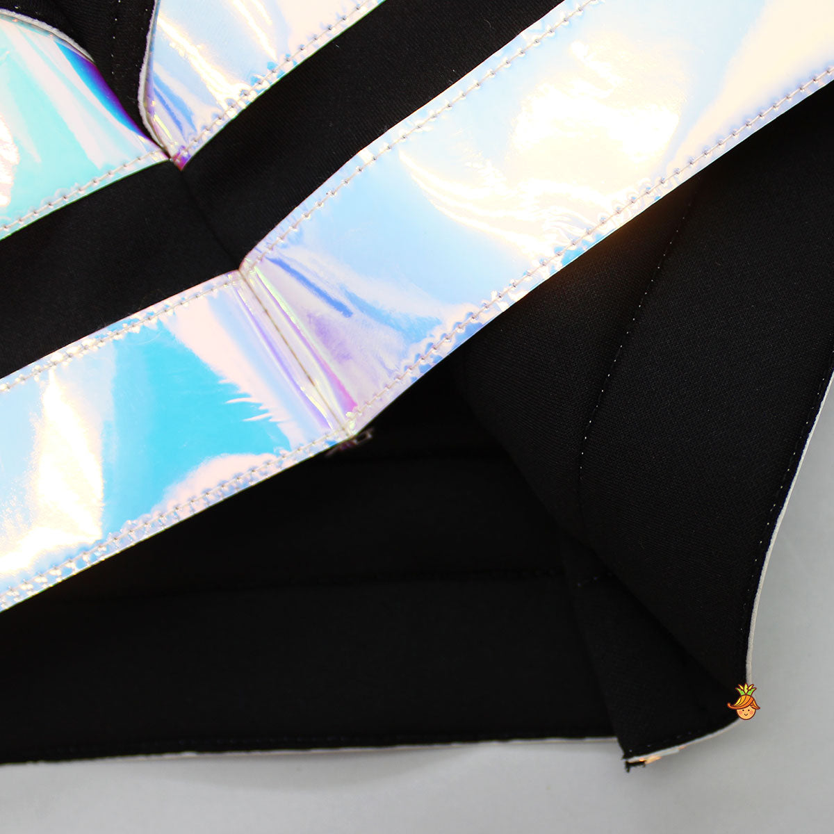 Black Holographic Ruffle Dress With Bow Hair band