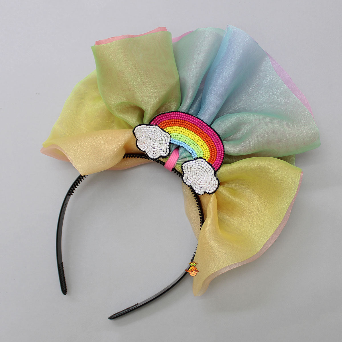 Multicolour Shaded Rainbow Theme Ruffled Dress With Hair Band