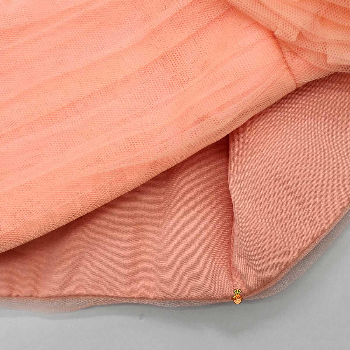 Peach Top With Printed Lace Work Lehenga