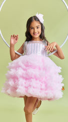 Pink Ruffle And Sequin Dress With Hair Clip