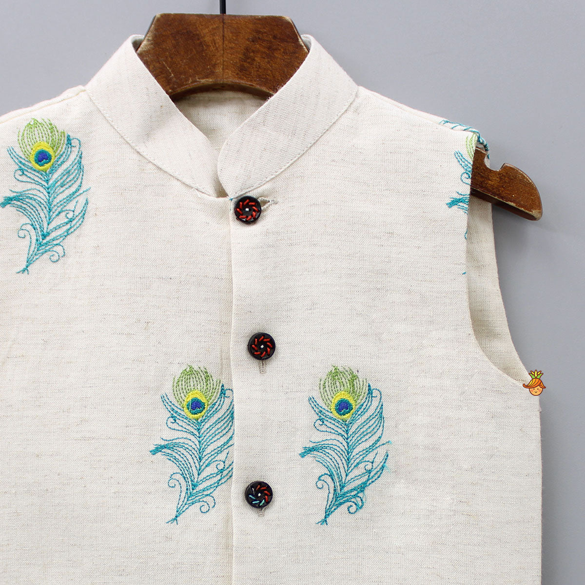 Off White Embroidered Sleeveless Jacket