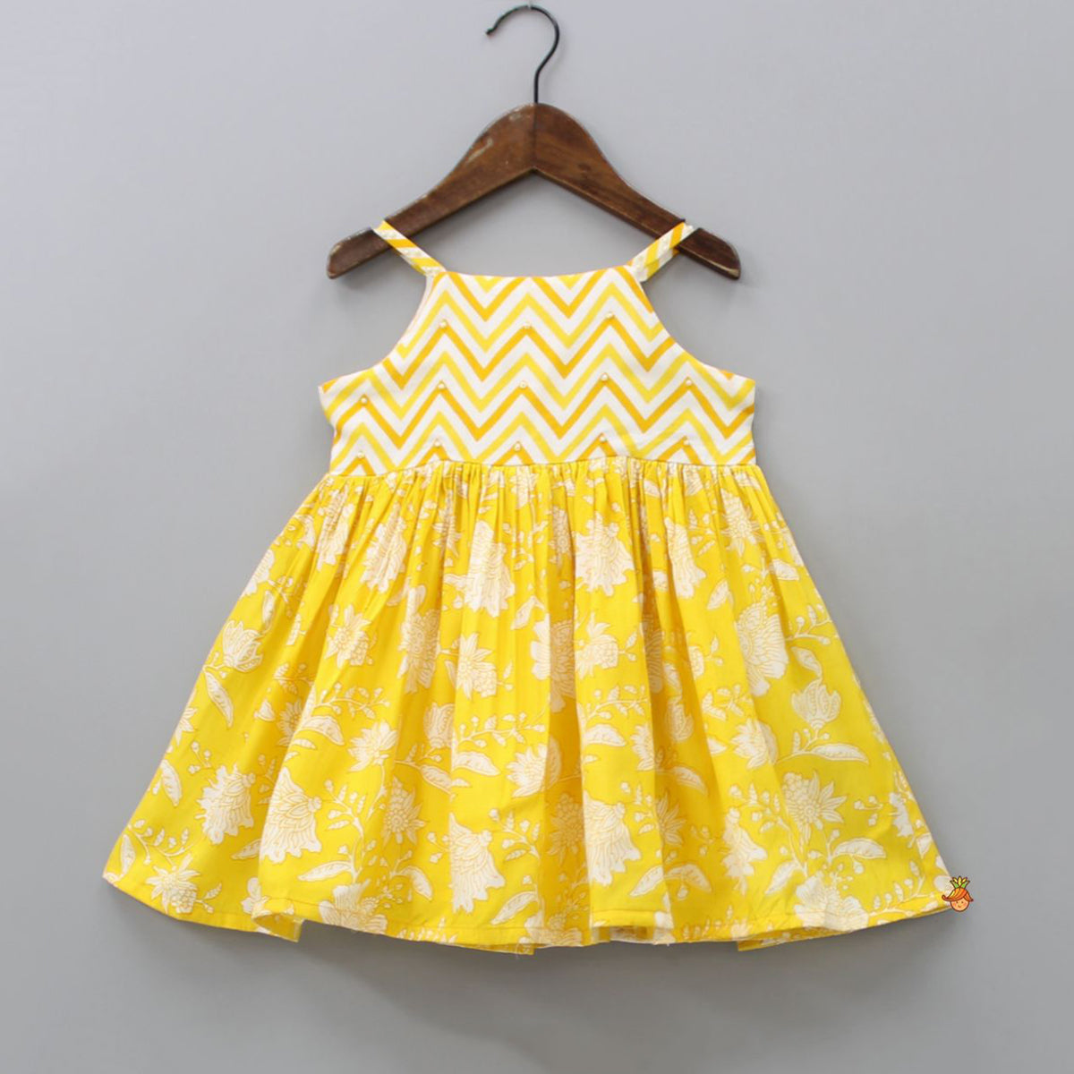 Pre Order: Zig Zag And Floral Printed Yellow Dress