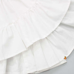 Pre Order: White Shirt Style Tiered Dress With Denim Top And Cap
