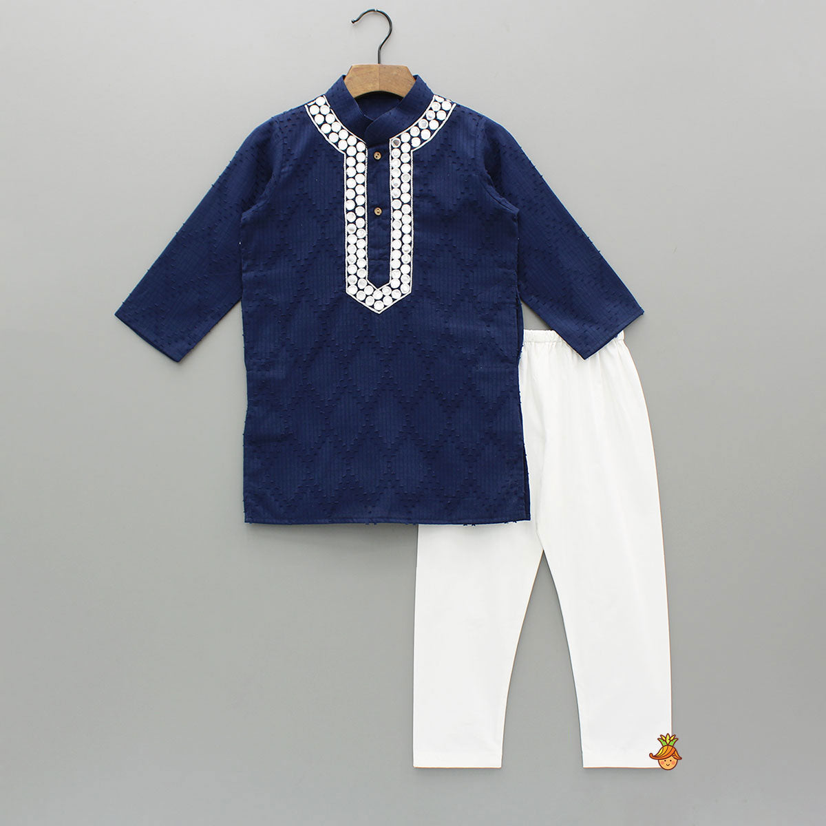 Faux Mirror Work Textured Kurta And Pyjama