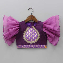 Pre Order: Purple Frilly Top With Zari Thread Work Lehenga