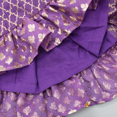 Pre Order: Purple Frilly Top With Zari Thread Work Lehenga