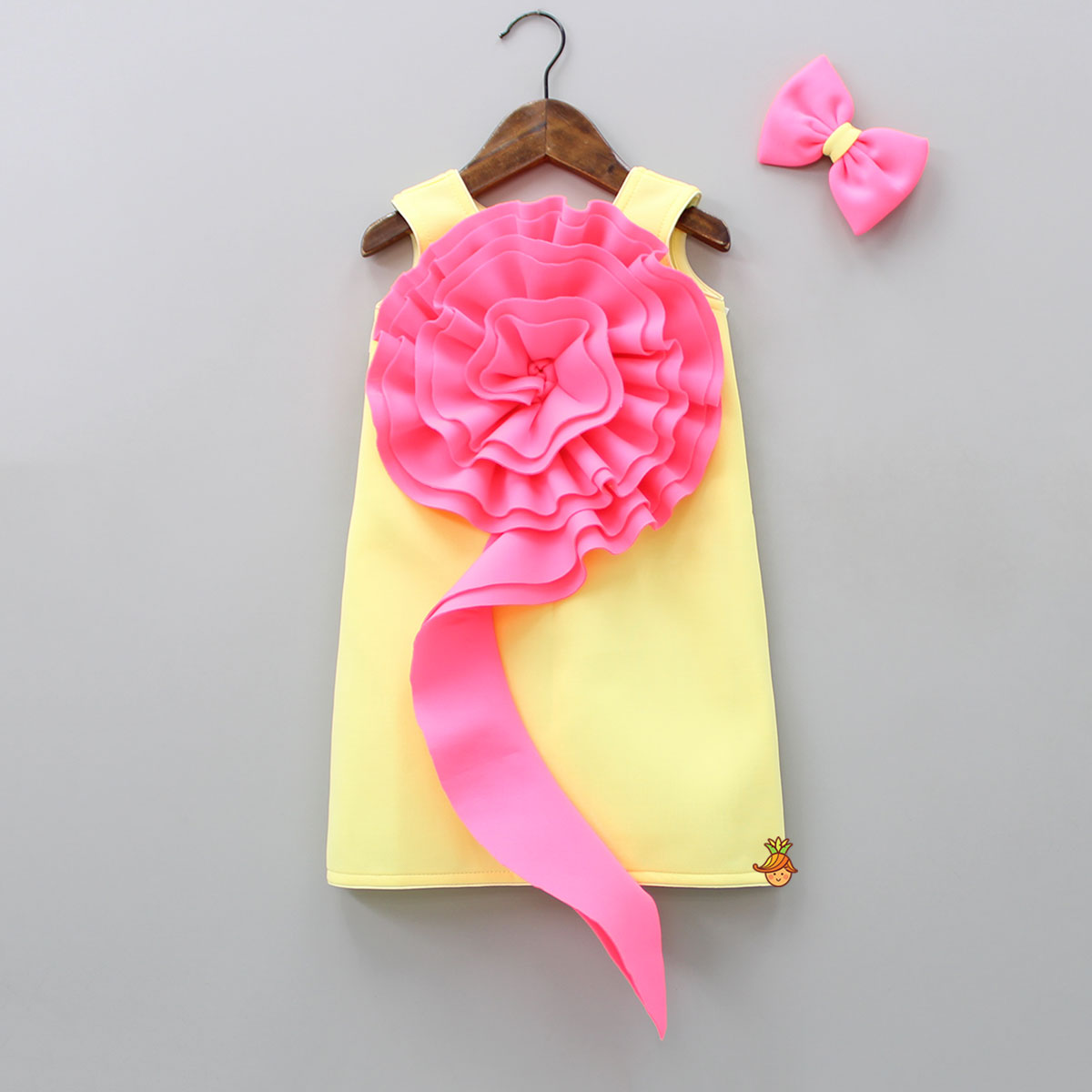 Pre Order: Neon Pink Swirl Flower Adorned Dress With Hair Clip