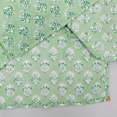 Green Floral Block Printed Kurta And Pyjama