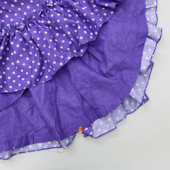 Pre Order: Purple Bandhani Printed Pintuck Detailed Top And Lehenga