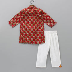 Pre Order: Hand Block Floral Printed Red Kurta And Pyjama