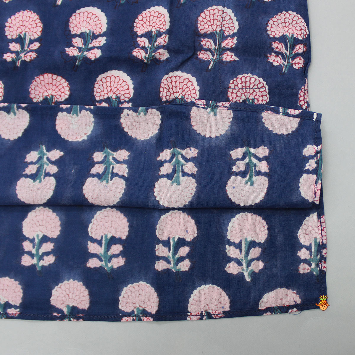 Hand Block Floral Printed Navy Blue Kurta And Pyjama