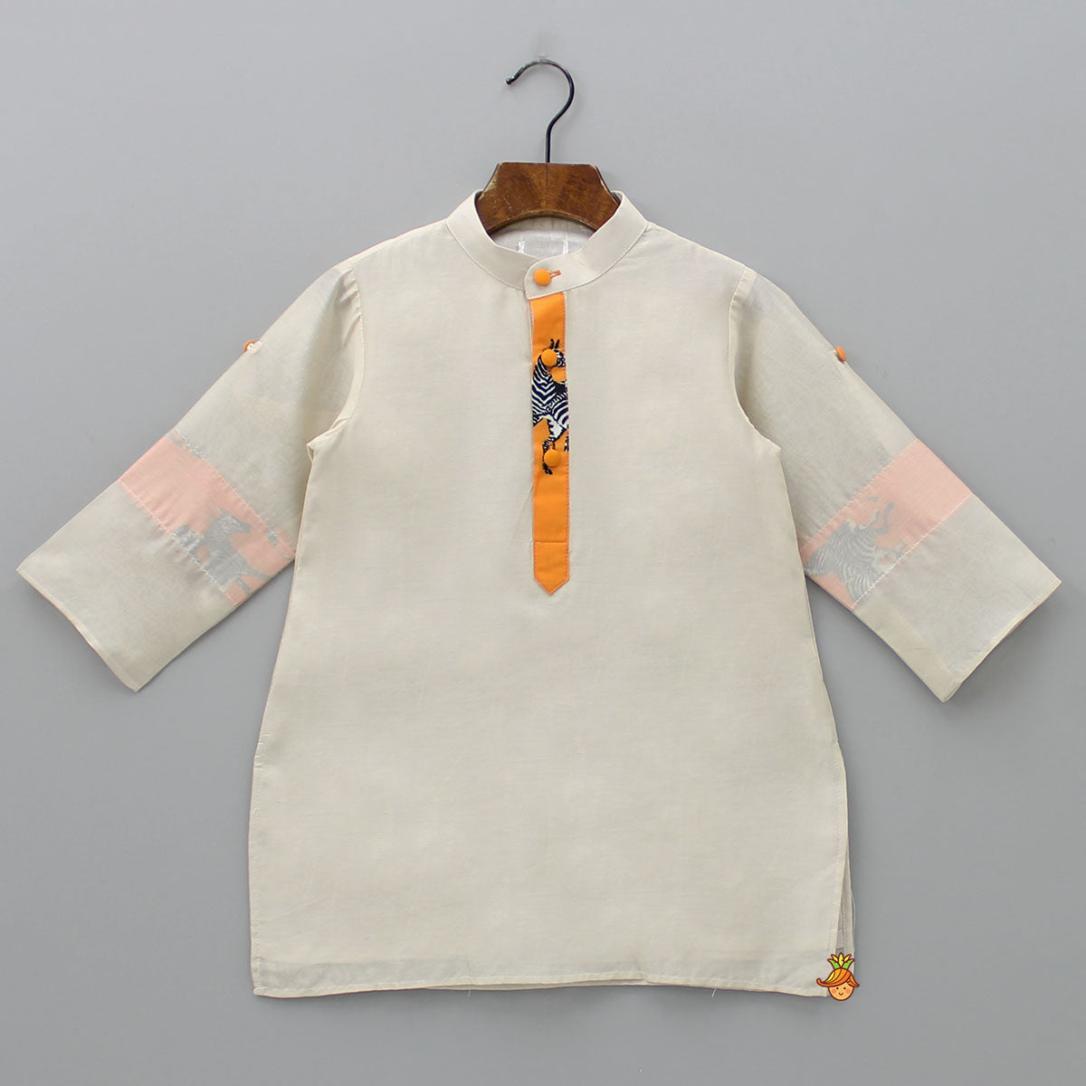 Zebra Printed Orange Jacket With Roll Up Sleeves Kurta And Dhoti