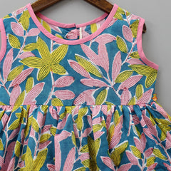 Pre Order: Tropical Floral Printed Teal Blue Dress