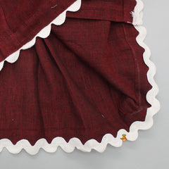 Pre Order: Notched Collar Maroon Overlap Dress