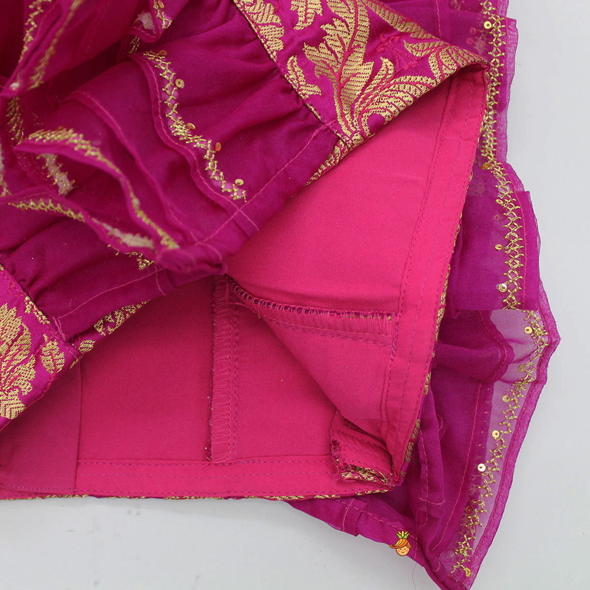 Pink Frilly Brocade Top And Sparkling Lehenga