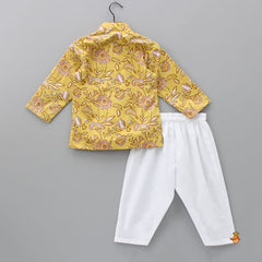Pre Order: Mustard Yellow Floral Printed Kurta And Pyjama