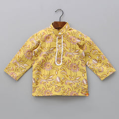 Pre Order: Mustard Yellow Floral Printed Kurta And Pyjama