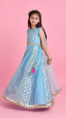 Pre Order: Zari Brocade Embroidered Lace Work Dress With Attached Drape Dupatta