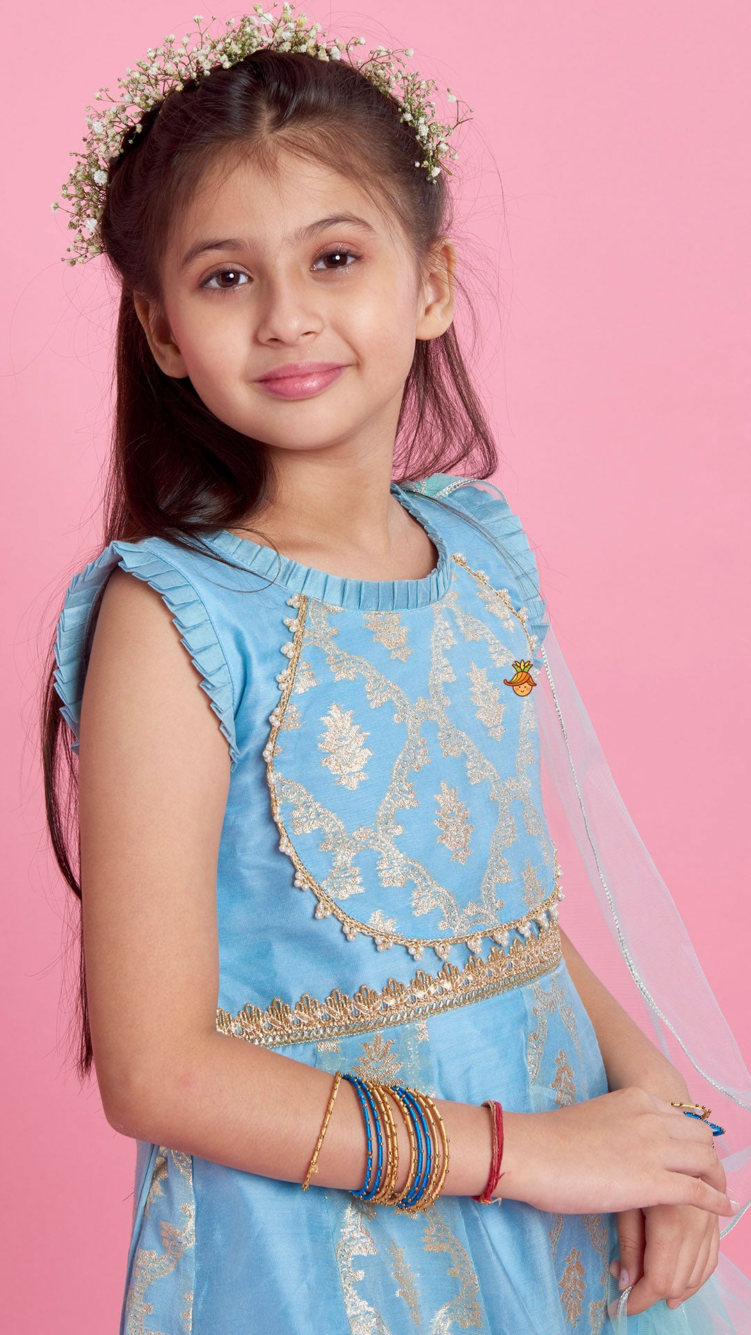 Zari Brocade Embroidered Lace Work Dress With Attached Drape Dupatta