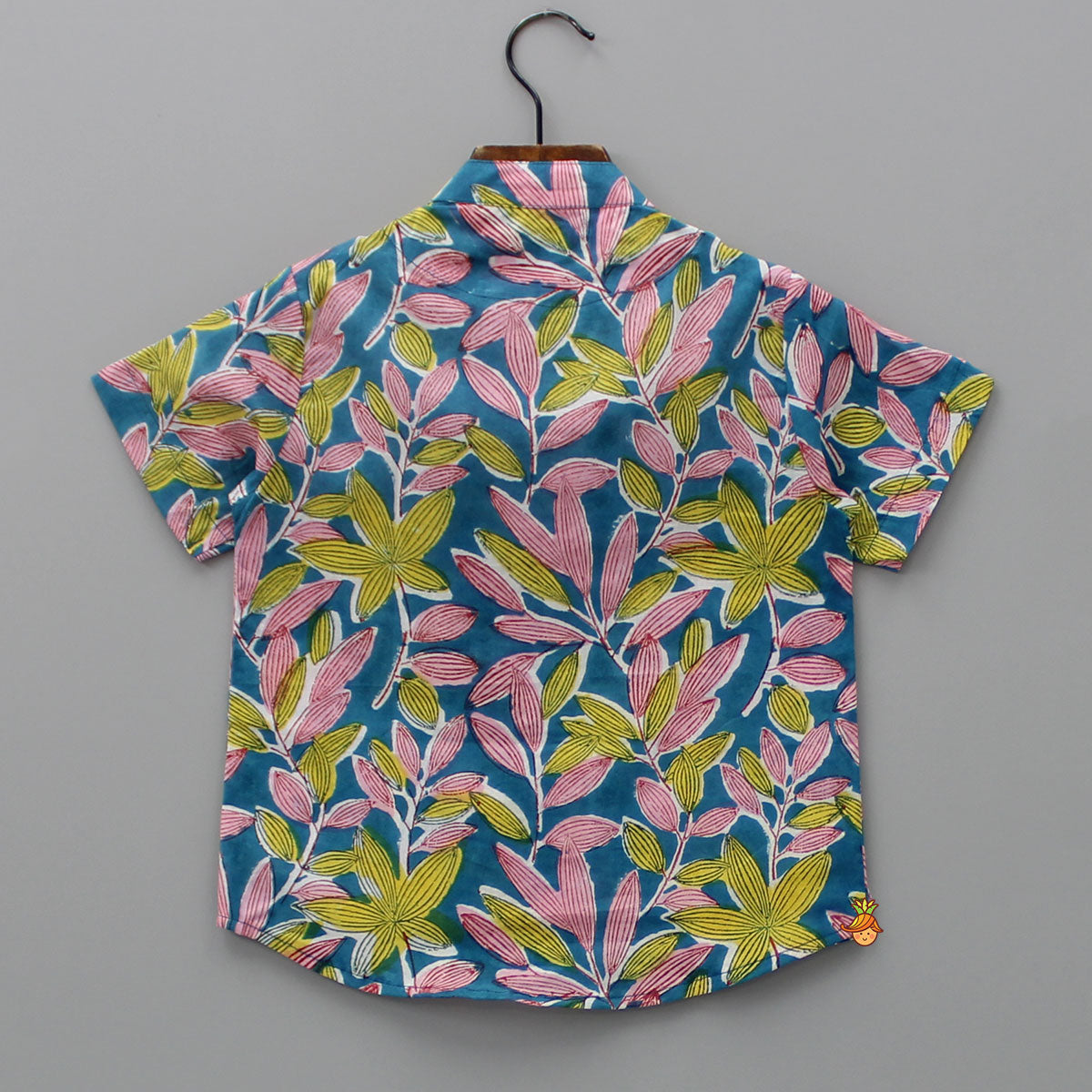 Tropical Leaves Printed Teal Blue Shirt