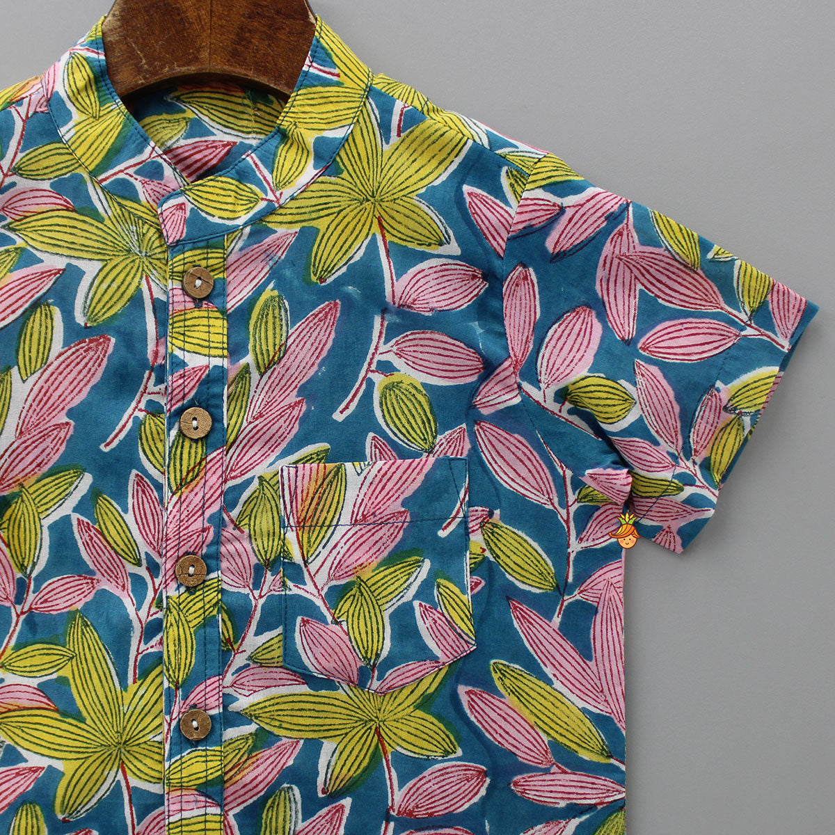 Tropical Leaves Printed Teal Blue Shirt