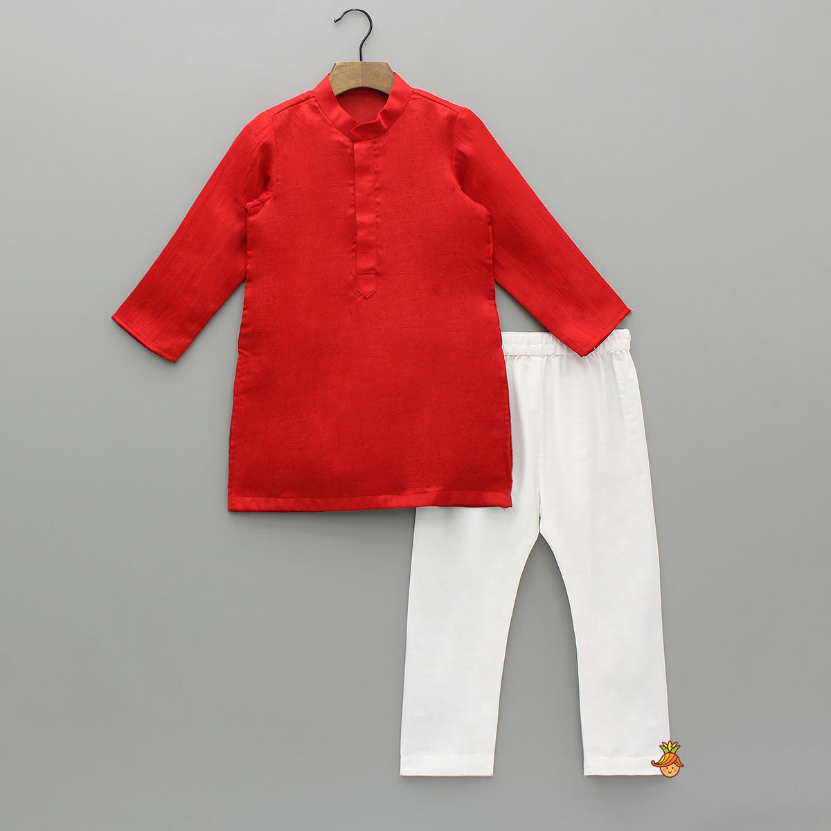 Red Kurta With Off White Floral And Sequins Embroidered Jacket And Pyjama