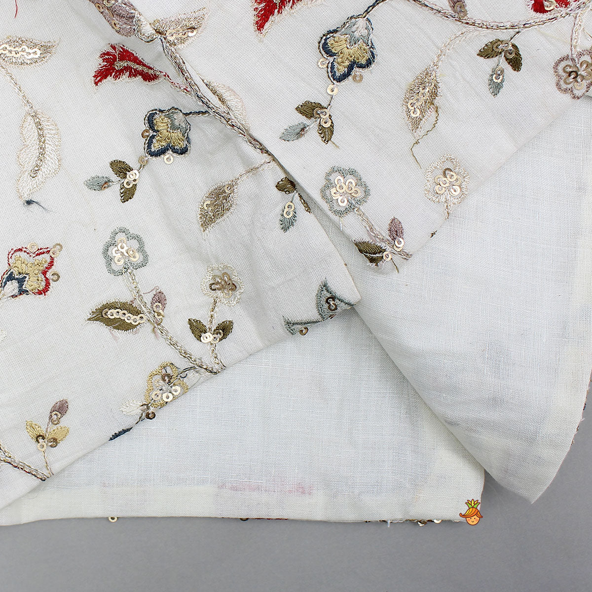 Red Kurta With Off White Floral And Sequins Embroidered Jacket And Pyjama