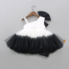 Pre Order: Classic Pearls Embellished Black And White Bowie Party Dress
