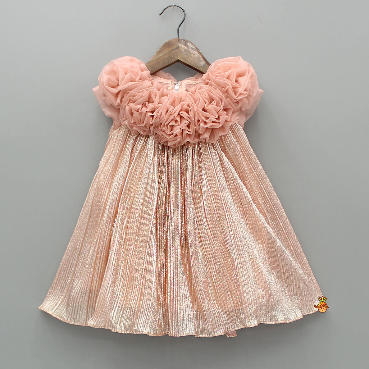 Shimmery And Ruffle Frilled Rose Flowers Adorned Dress