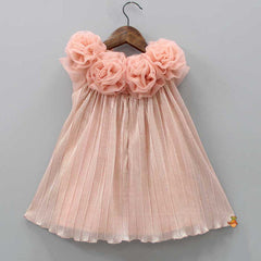Shimmery And Ruffle Frilled Rose Flowers Adorned Dress