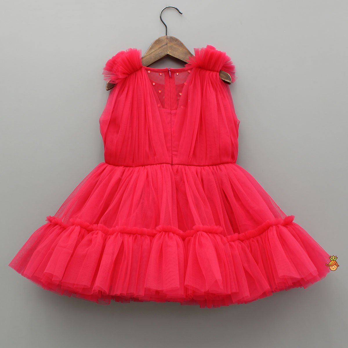 Enchanting Crimson Red Gathered Dress With Hair Clip