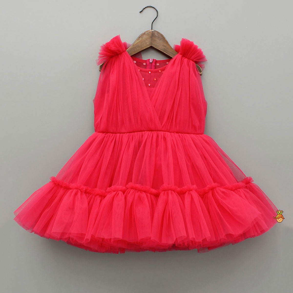 Enchanting Crimson Red Gathered Dress With Hair Clip