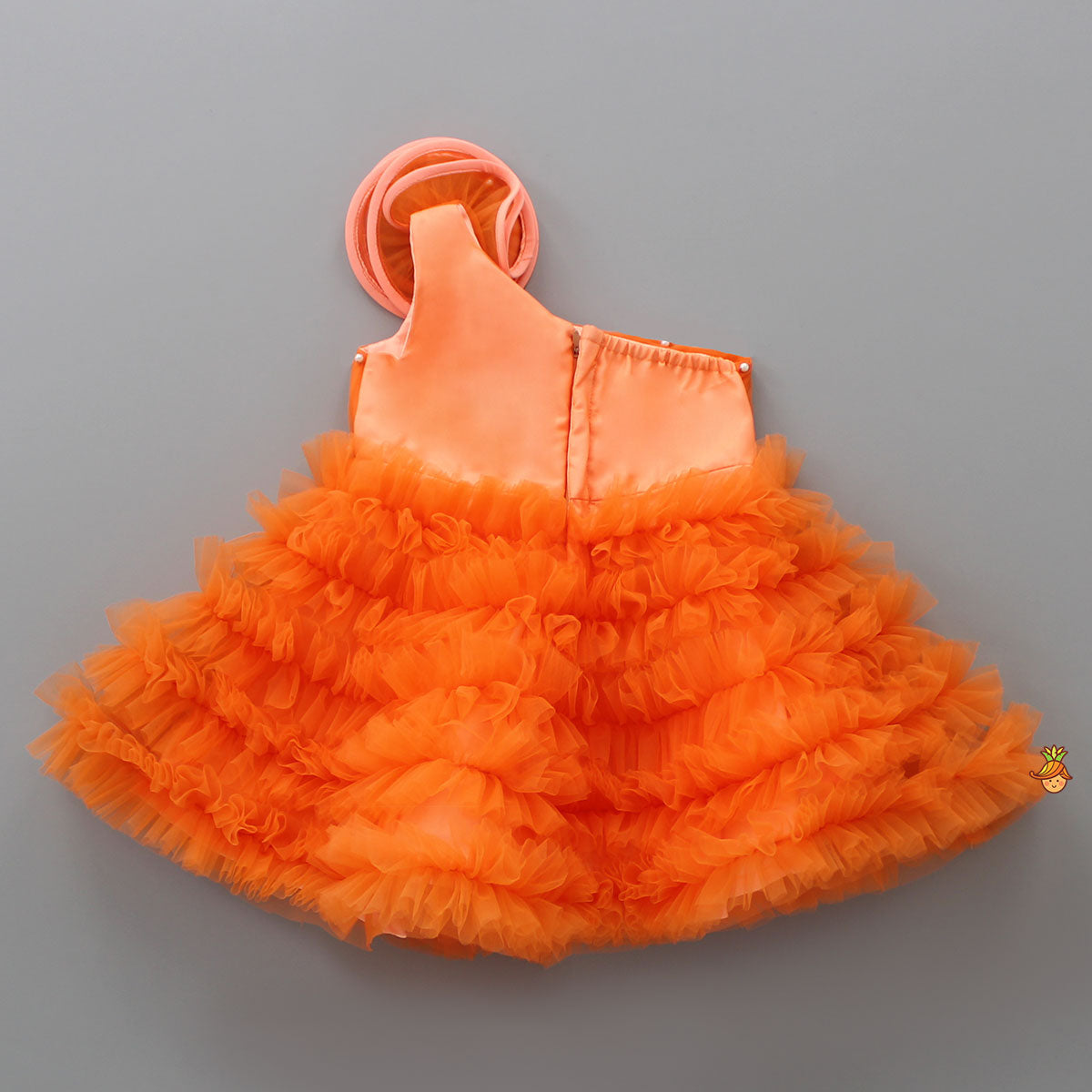 Swirl Frilled One Shoulder Orange Dress