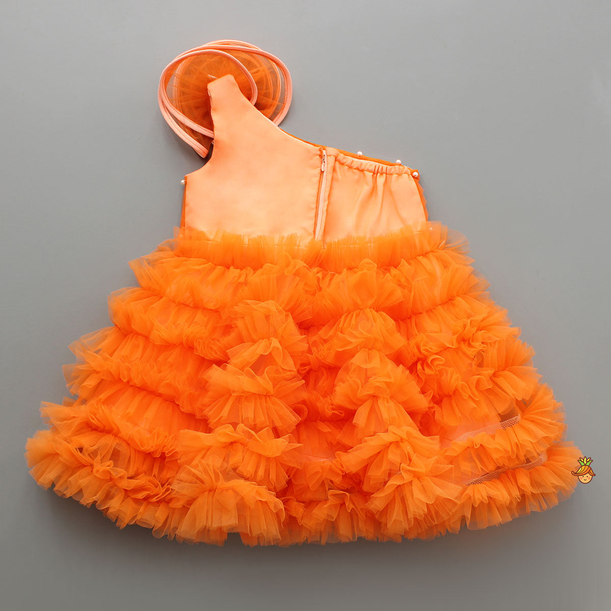 Swirl Frilled One Shoulder Orange Dress
