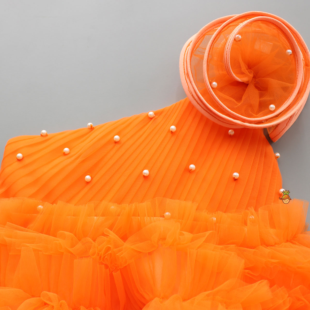 Swirl Frilled One Shoulder Orange Dress