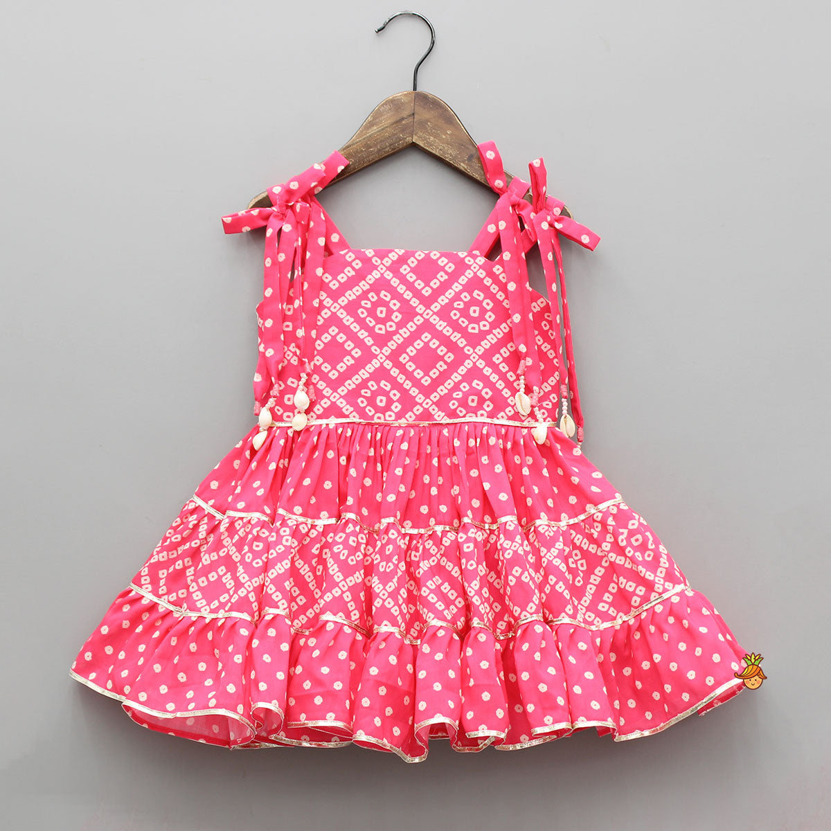 Bandhani Printed And Gota Lace Detailed Tiered Dress