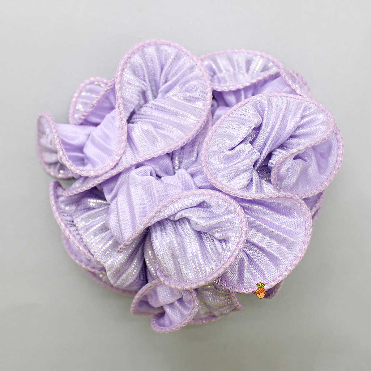 Adorable Shimmery One Shoulder Lavender Dress With Flower Embellished Detachable Drape And Hair Clip