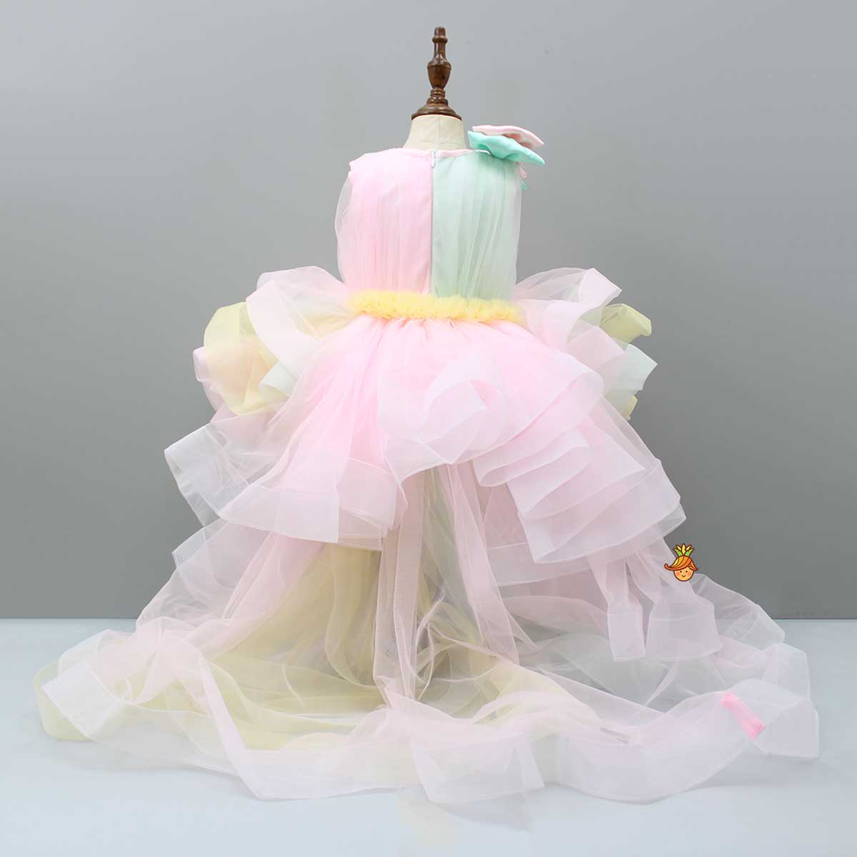 Rainbow Shaded Stone Embellished Dress With Detachable Trail