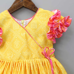 Pre Order: Bandhani Printed Ruffle Frilly Yellow Dress
