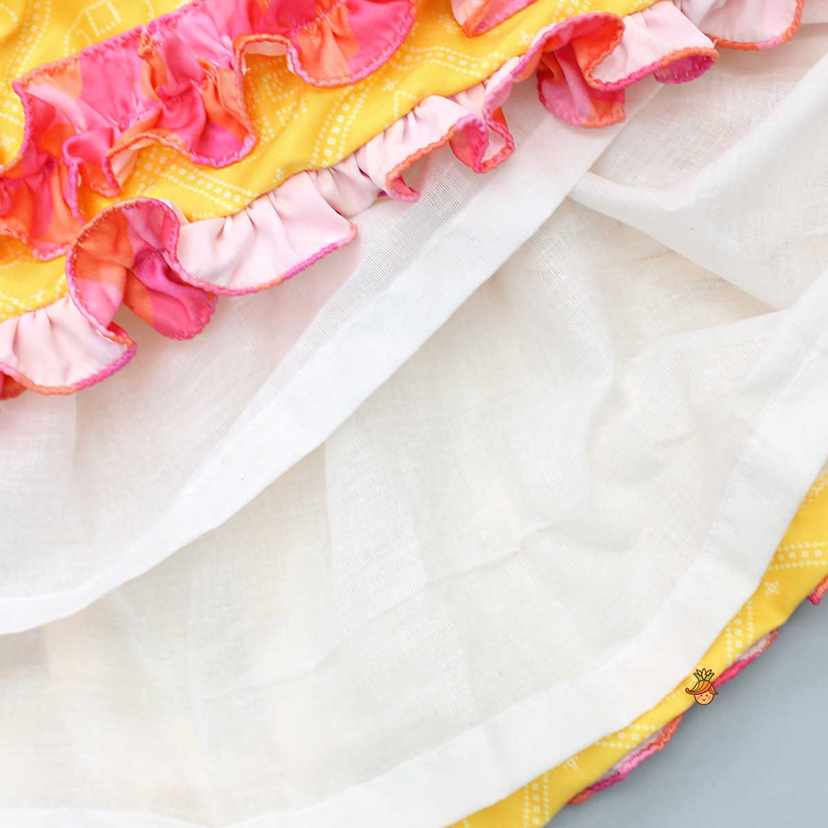 Bandhani Printed Ruffle Frilly Yellow Dress