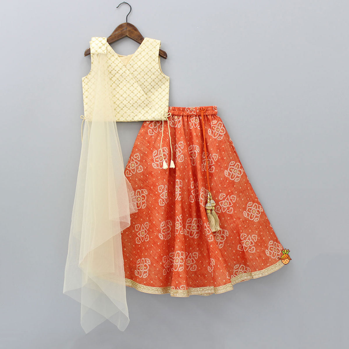 Sequins And Zari Thread Embroidered Top With Asymmetric Cape And Bandhani Printed Lehenga