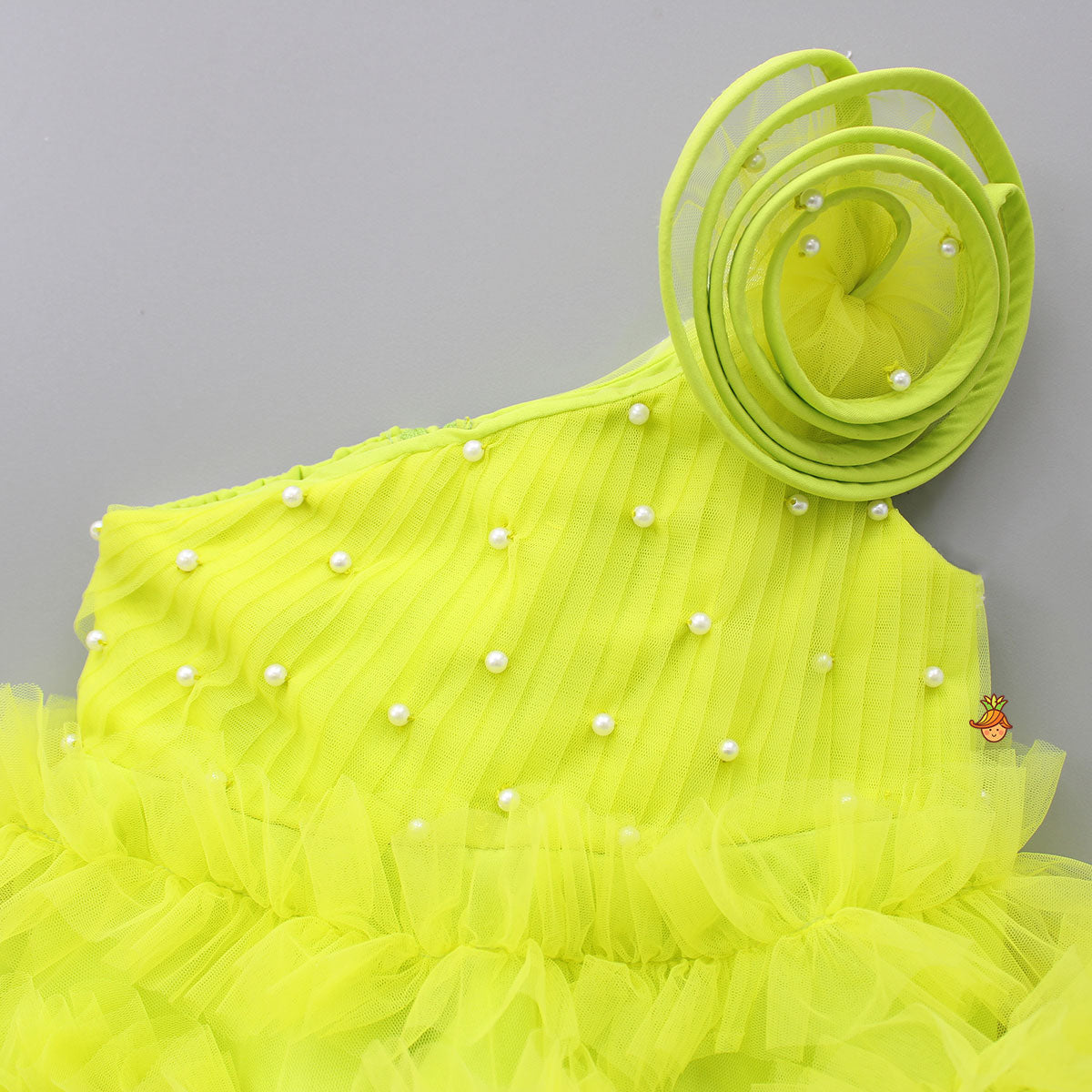 Swirl Frilled One Shoulder Lime Green Dress