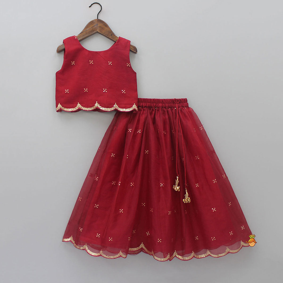 Sequins Embellished Fancy Scalloped Top And Lehenga With Matching Dupatta