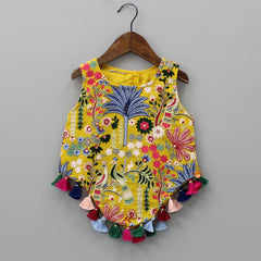Pre Order: Colourful Thread Embroidered Mustard Top And Palazzo
