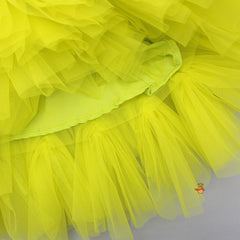 Pin Tuck Detailed Ruffle Frilly White And Lime Green Party Dress