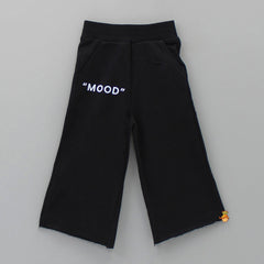 Mood Typographic Black Hoodie With Pocket Detail Flared Pant