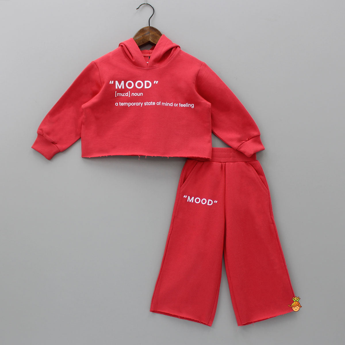 Mood Typographic Red Hoodie With Pocket Detail Flared Pant